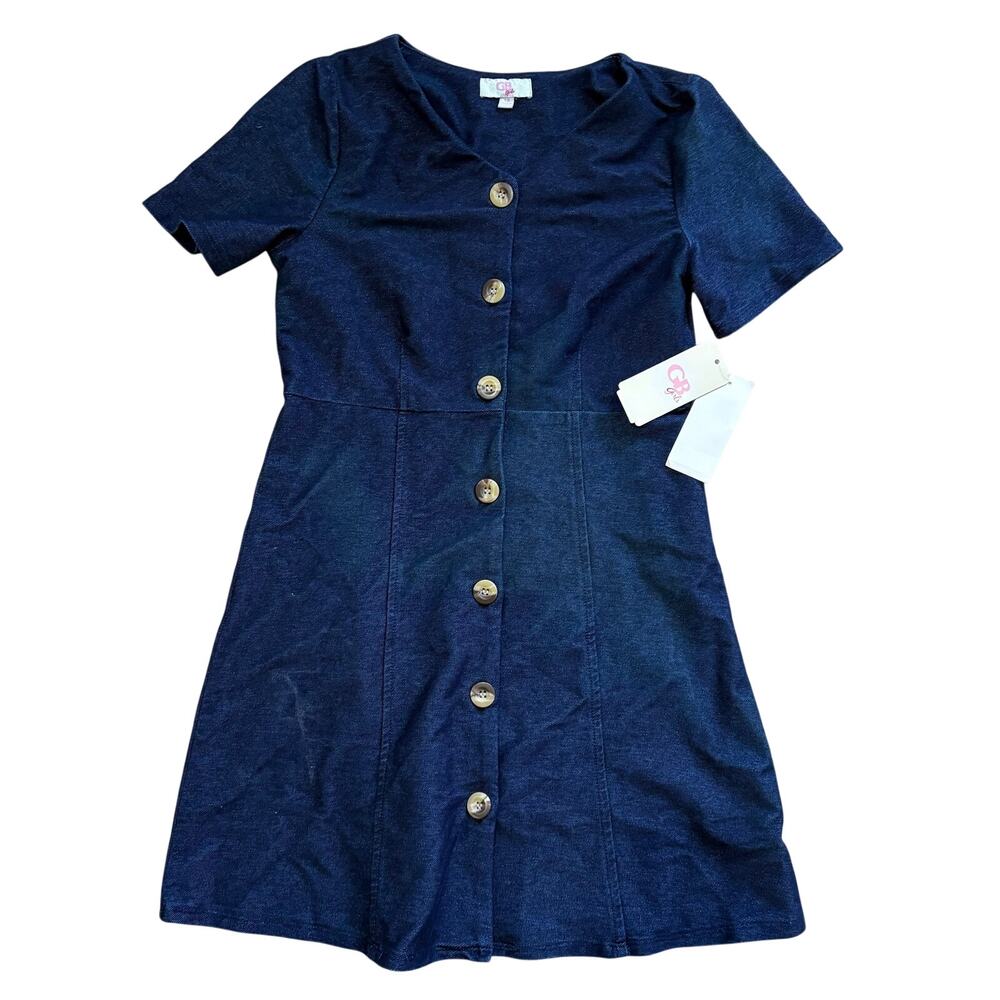 NWT GB Girls Denim Dress Button Front Size 14 Dark Wash Dillards